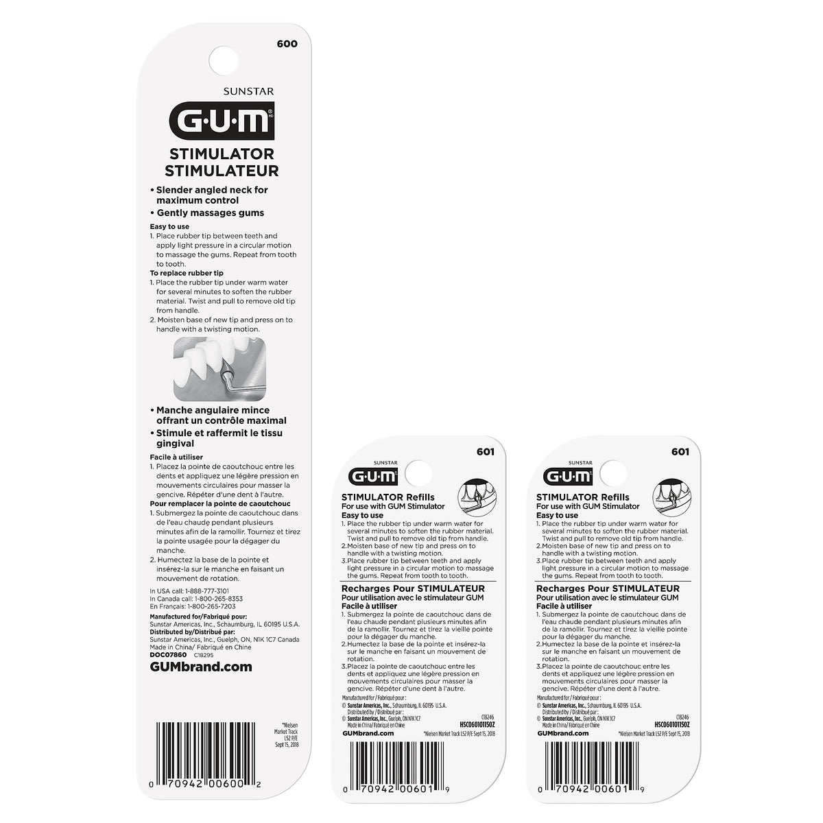 GUM Stimulator Permanent Handle with Rubber Tip, 1 Handle + 2 Refill Packs