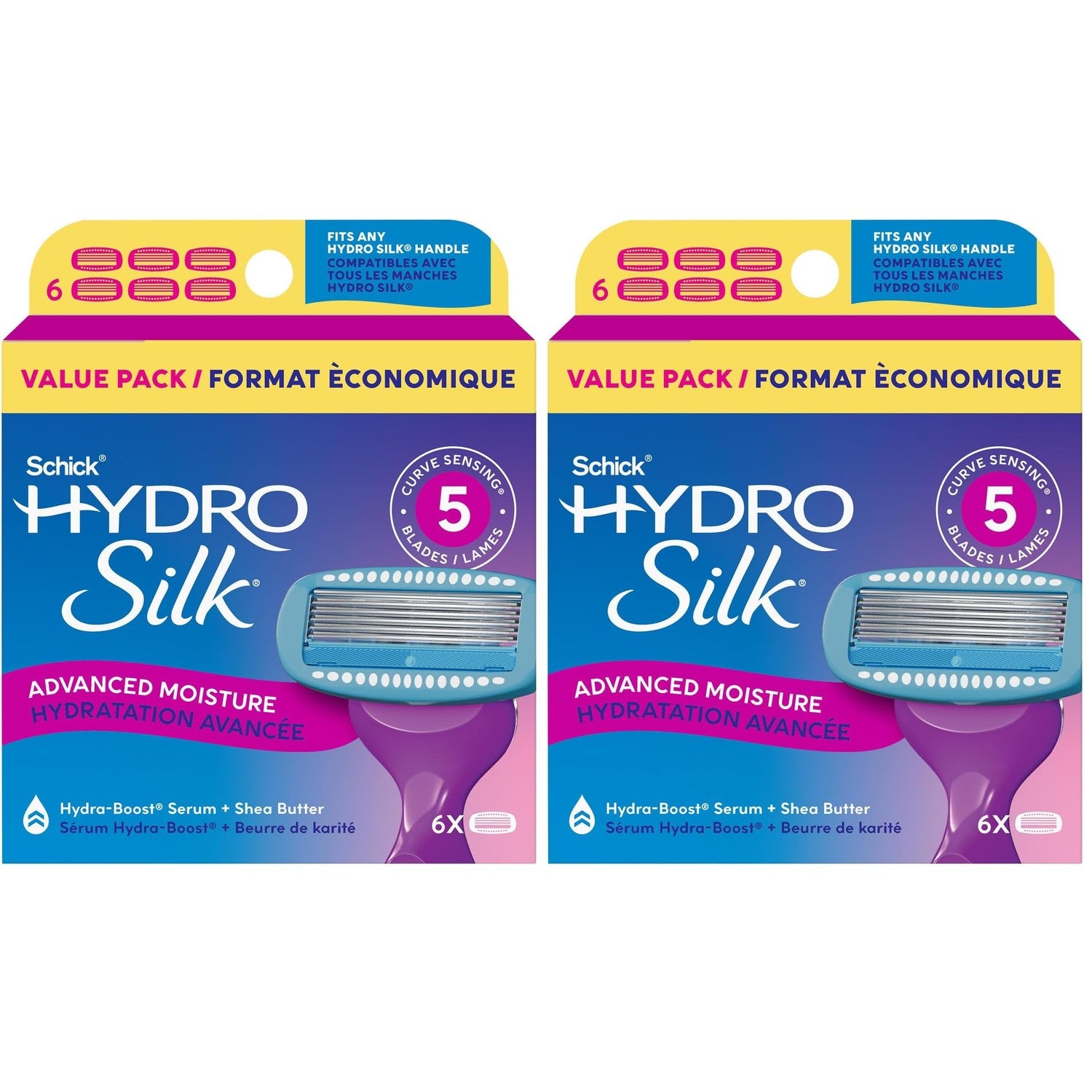 Schick Hydro Silk Moisture Razor Blade Refills, 6 Count | 5-Blade Moisturizing Razors for Women | Womens Moisturizing Razor Refills