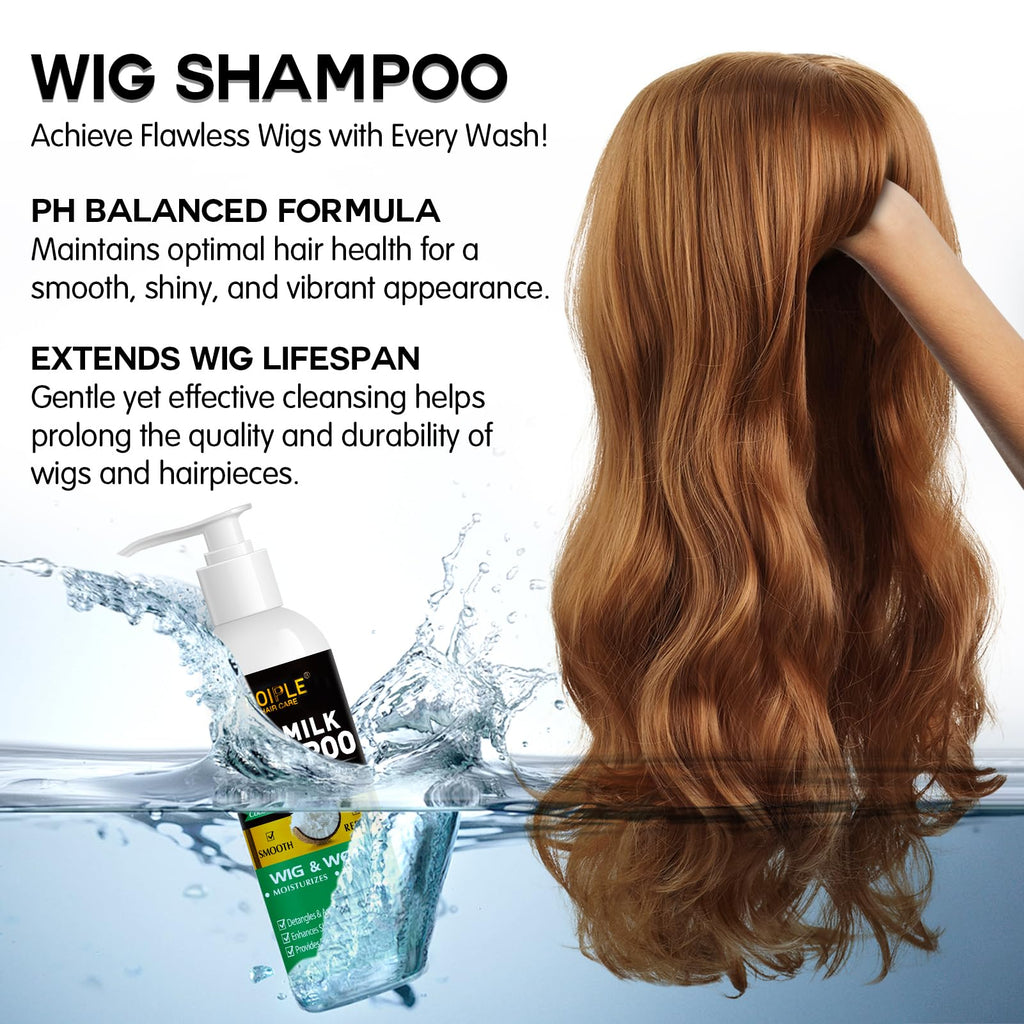 Goiple Wig Shampoo & Wig Milk Spray for Synthetic Hair Human Wigs, Detangle and Anti-Frizz, Hydrates & Moisturizes Synthetic Wig Shampoo, Conditioner＆Detangler 2 in 1 Moisturize Spray Detangler Brush