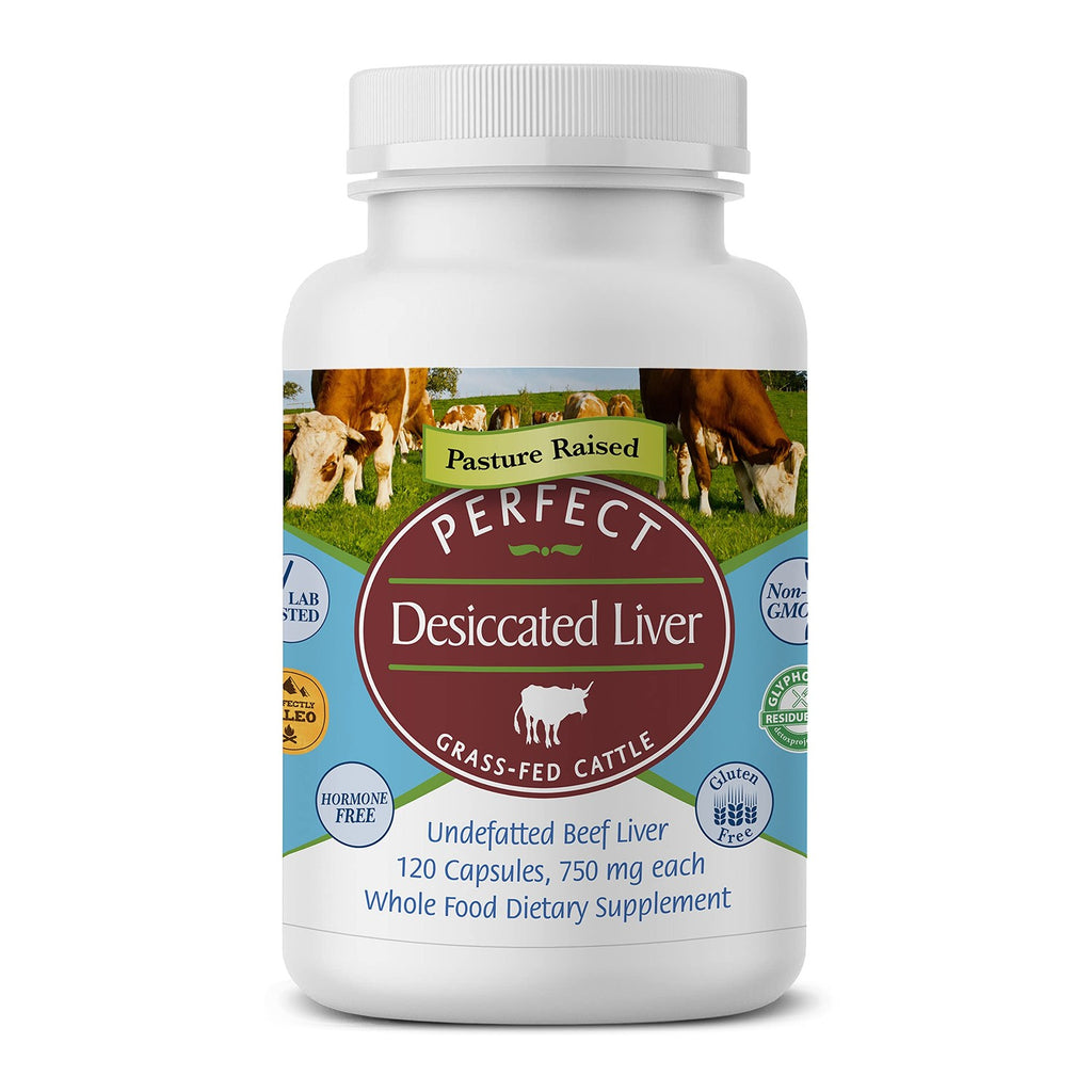 Perfect Supplements – Perfect Desiccated Liver – 120 Capsules - Undefatted Beef Liver – Natural Source of Protein, Iron, Vitamins A & B