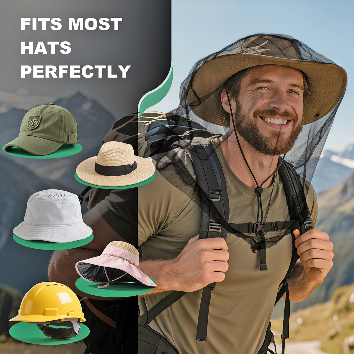 2 Pack Premium Mosquito Head Nets, Ultra Large Bug Net for Head