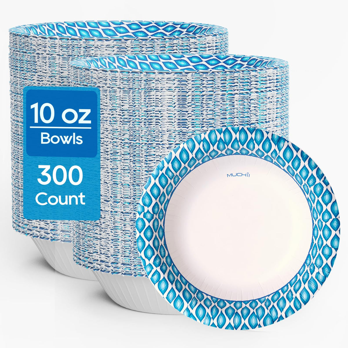 MUCHII 10 oz Paper Bowls, 300 Count Printed Disposable Small Bowls Bulk