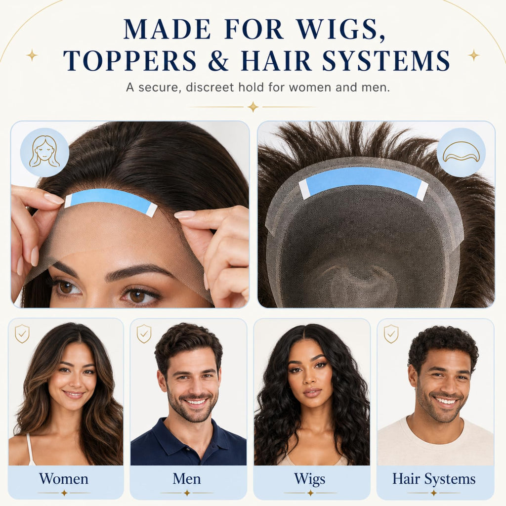 200pcs Wig Tape Double Sided Ultra Hold, Waterproof Lace Front Tape for Wigs, Strong Hold Adhesive Tape for Lace Wigs, Toupee & Hair Extensions, Blue Wig Tape Strips Easy to Apply & Remove