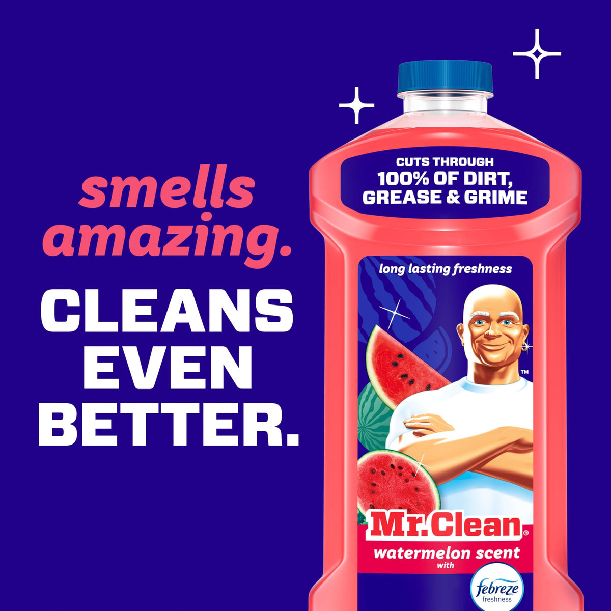 Mr. Clean All Purpose Cleaner, Mop Soap, Floor Cleaner for Mopping Home, Bathroom, & Kitchen, Cleaning Liquid for Mop & Bucket, Cleaning Supplies, Multi-Surface Dilutable, Watermelon, 41oz