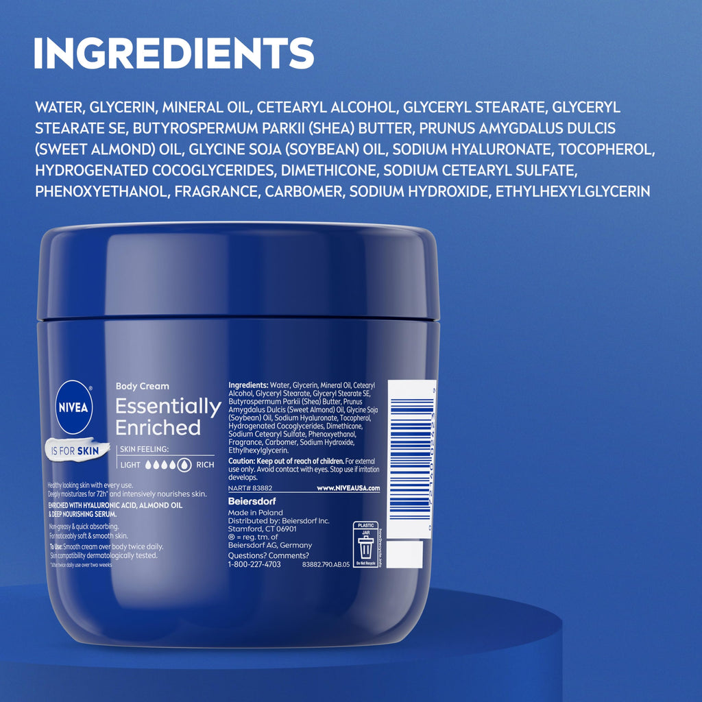 NIVEA Essentially Enriched Body Cream with Hyaluronic Acid, 13.5 Oz