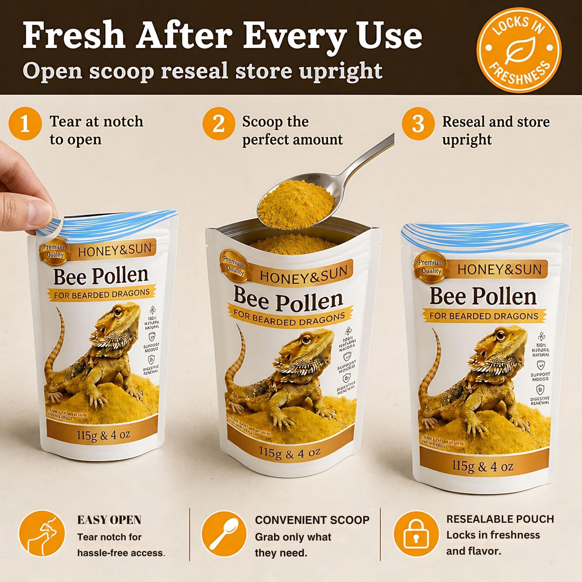 Organic Bee Pollen Powder for Bearded Dragons – HONEY&SUN 4oz Reptile Food