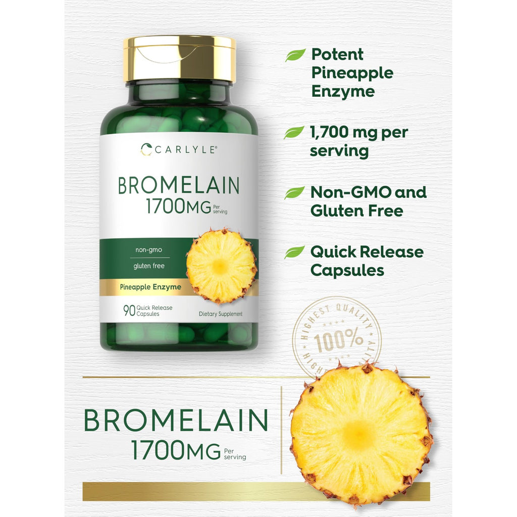 Carlyle Bromelain 1700 mg | 90 Capsules | Pineapple Enzyme Supplement | Non-GMO and Gluten Free
