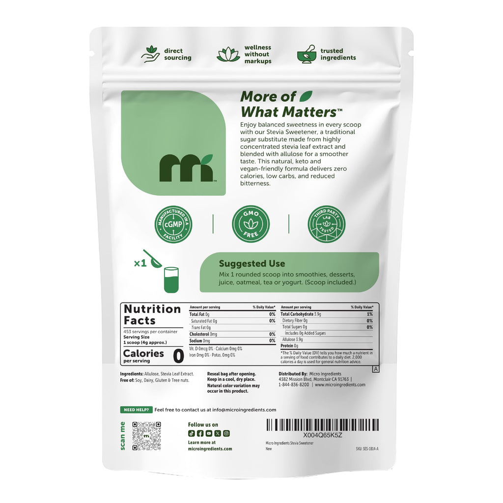 Stevia Sweetener Powder with Allulose, 4 lb (64 oz) | Zero-Calorie Sugar Substitute | Reduced Bitterness | No Erythritol | 453 Servings | Keto & Vegan Friendly | Non-GMO