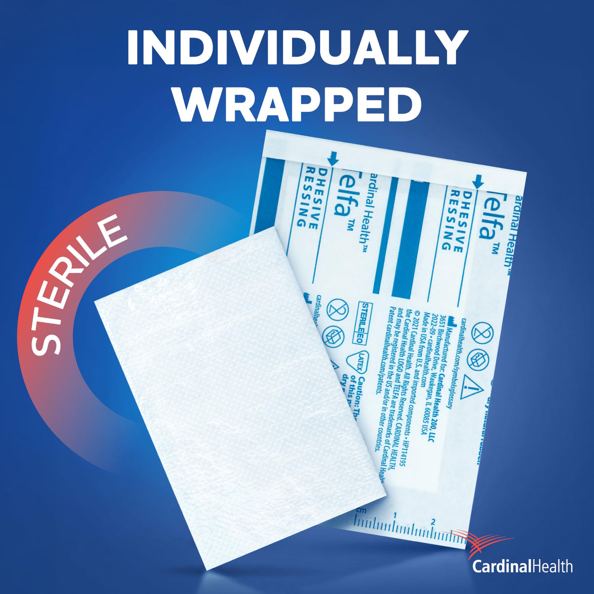 Covidien 6017 Telfa Adhesive Dressing, Sterile 1's in Peel-Back Package, 2" x 3" (Pack of 100)