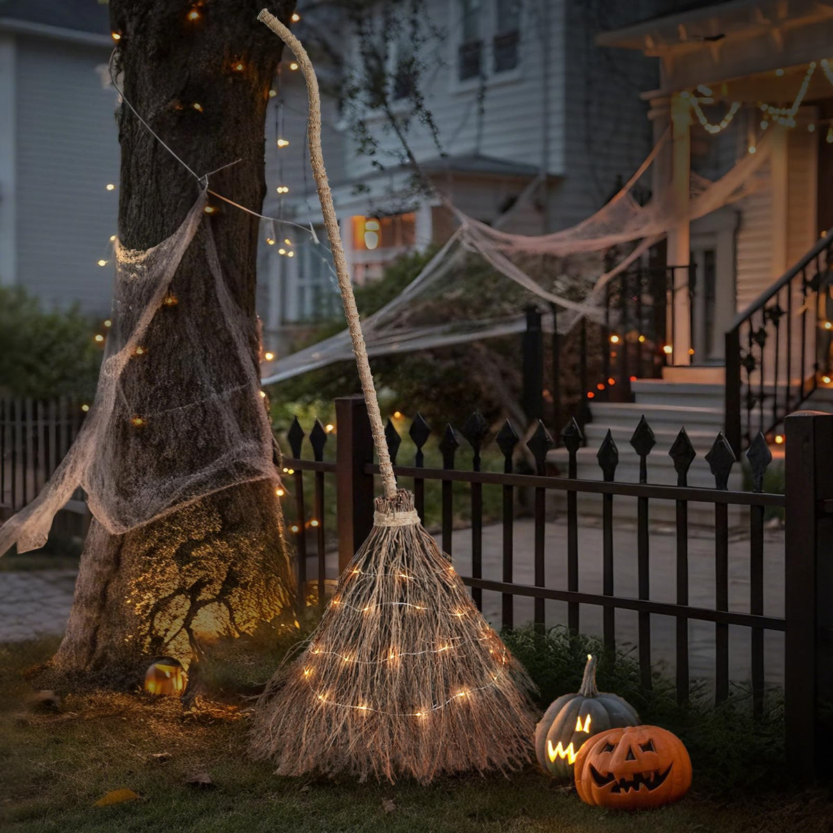 Halloween Decorations Fall Decor - 6FT Giant Handmade Real Twig Witch Broom