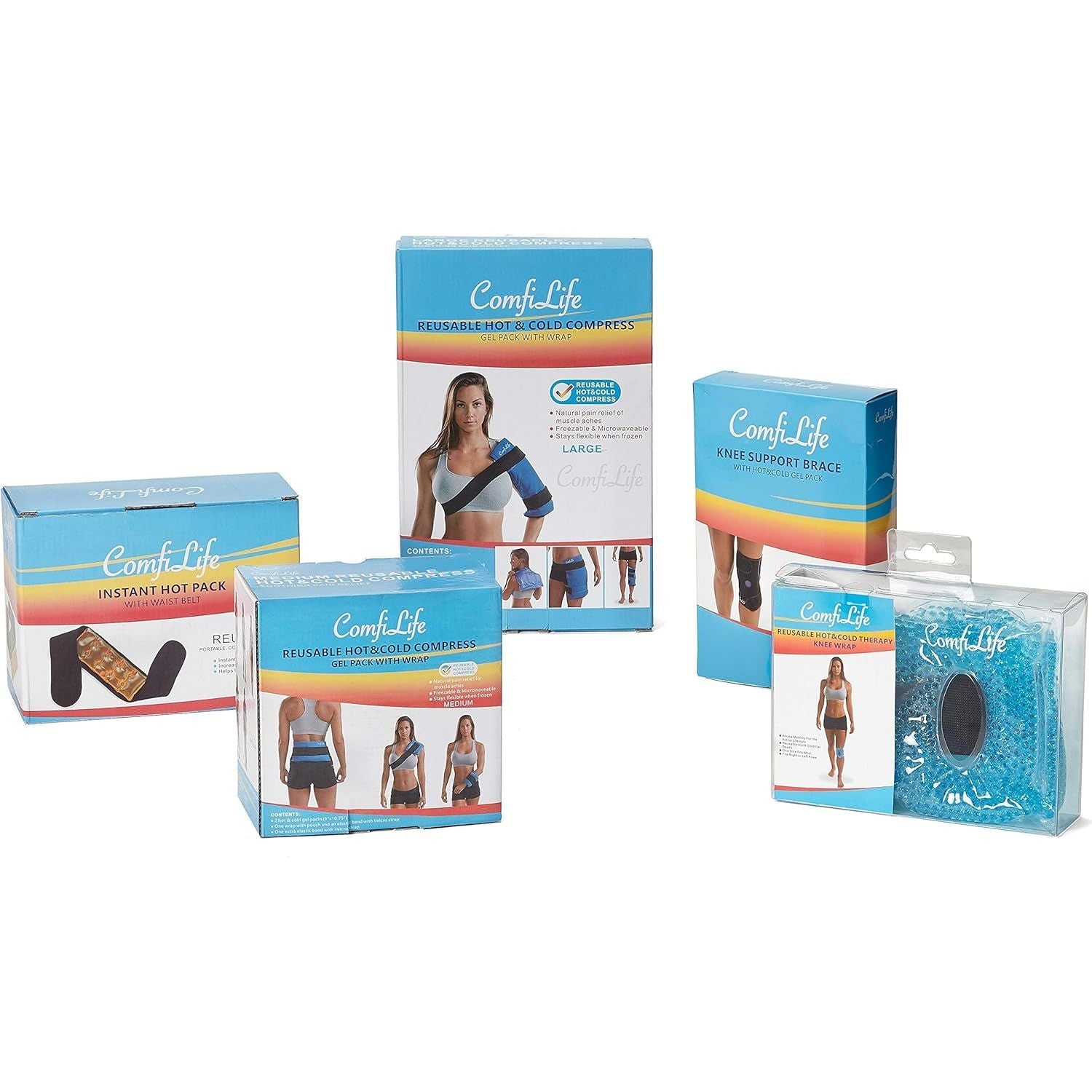 Buy now ComfiLife Knee Ice Pack with Wrap Reusable Hot & Cold Therapy Gel Pack Adjustable Compression Support for Injuries, Pain, Surgery, Arthritis, Meniscus and More at indiglob india