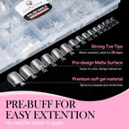 Luckyfairy Square Toe Nail Tips, 504Pcs 15 Sizes Full Cover Press On Toenails for Women, Long Wider Pre-etched Double Matte Fake Toenails for Big Toe Nail Extensions Home DIY Salon Soak Off