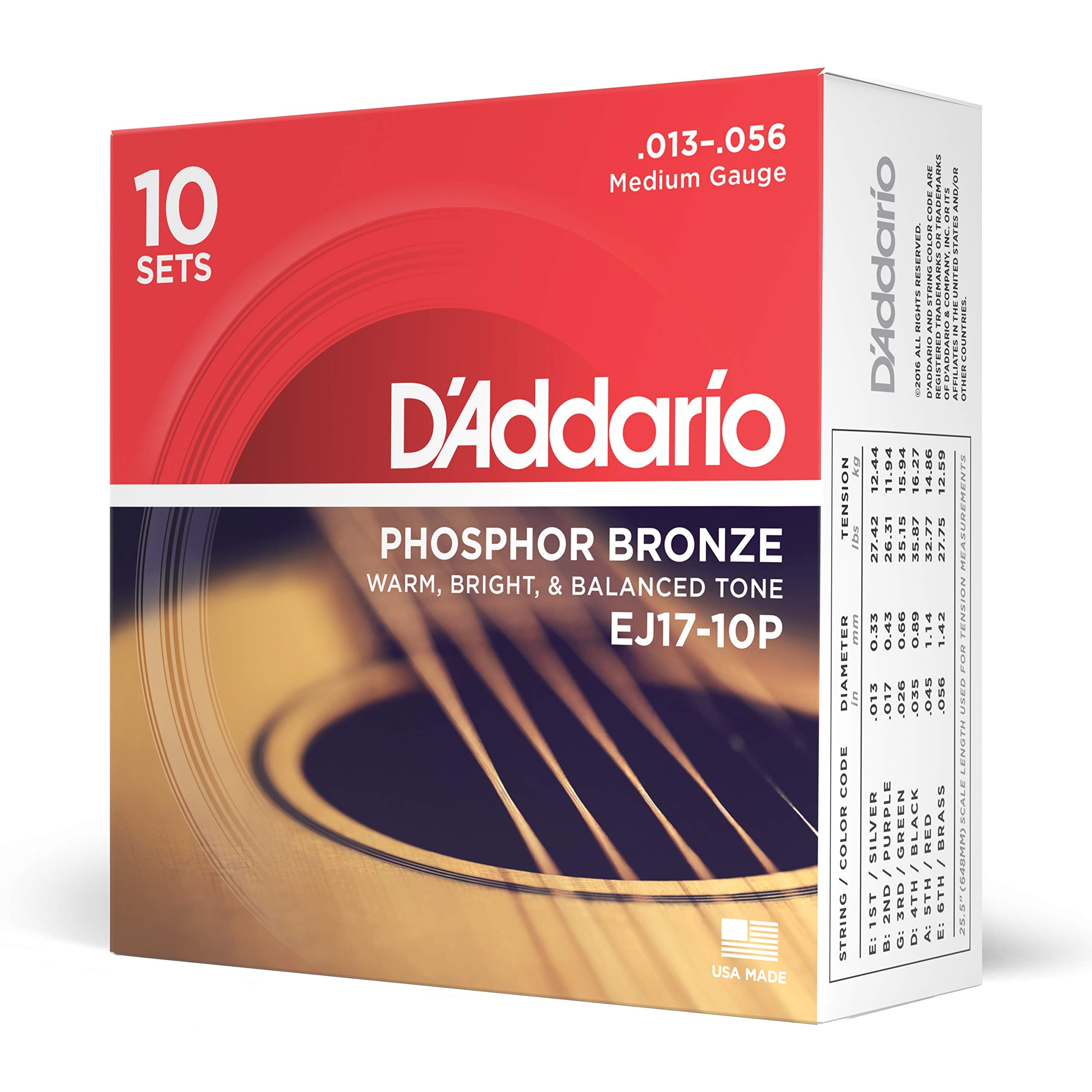 Buy now D'Addario Acoustic Guitar Strings, Phosphor Bronze, EJ42, Resophonic Medium Gauge 16-56, 6-String Set, Pack of 1 10-Pack Medium, 13-56 at indiglob india