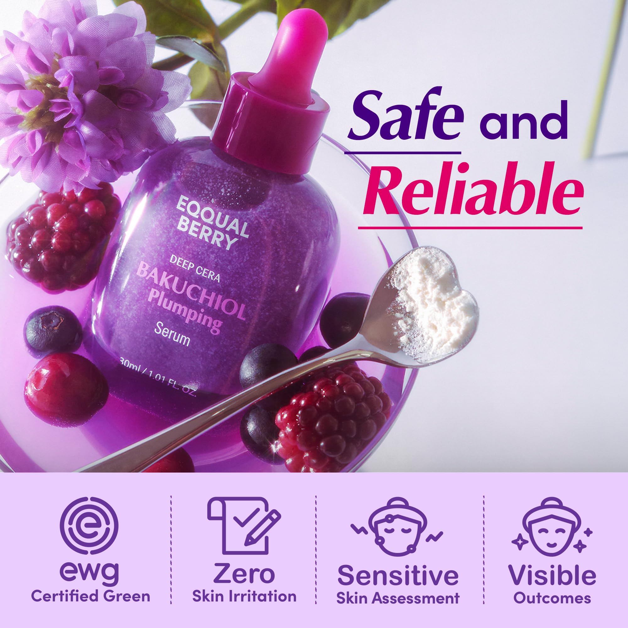 EQQUALBERRY Bakuchiol Plumping Face Serum - Retinol Natural Alternative for Sensitive Skin, with Niacinamide & Hyaluronic Acid, Pore & Wrinkle Korean Skin Care (1.01oz / 30ml)
