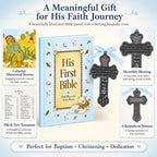 Baby Boy First Bible and 4" Pewter Baptism Guardian Angel Crib Cross (Original Version)-L8
