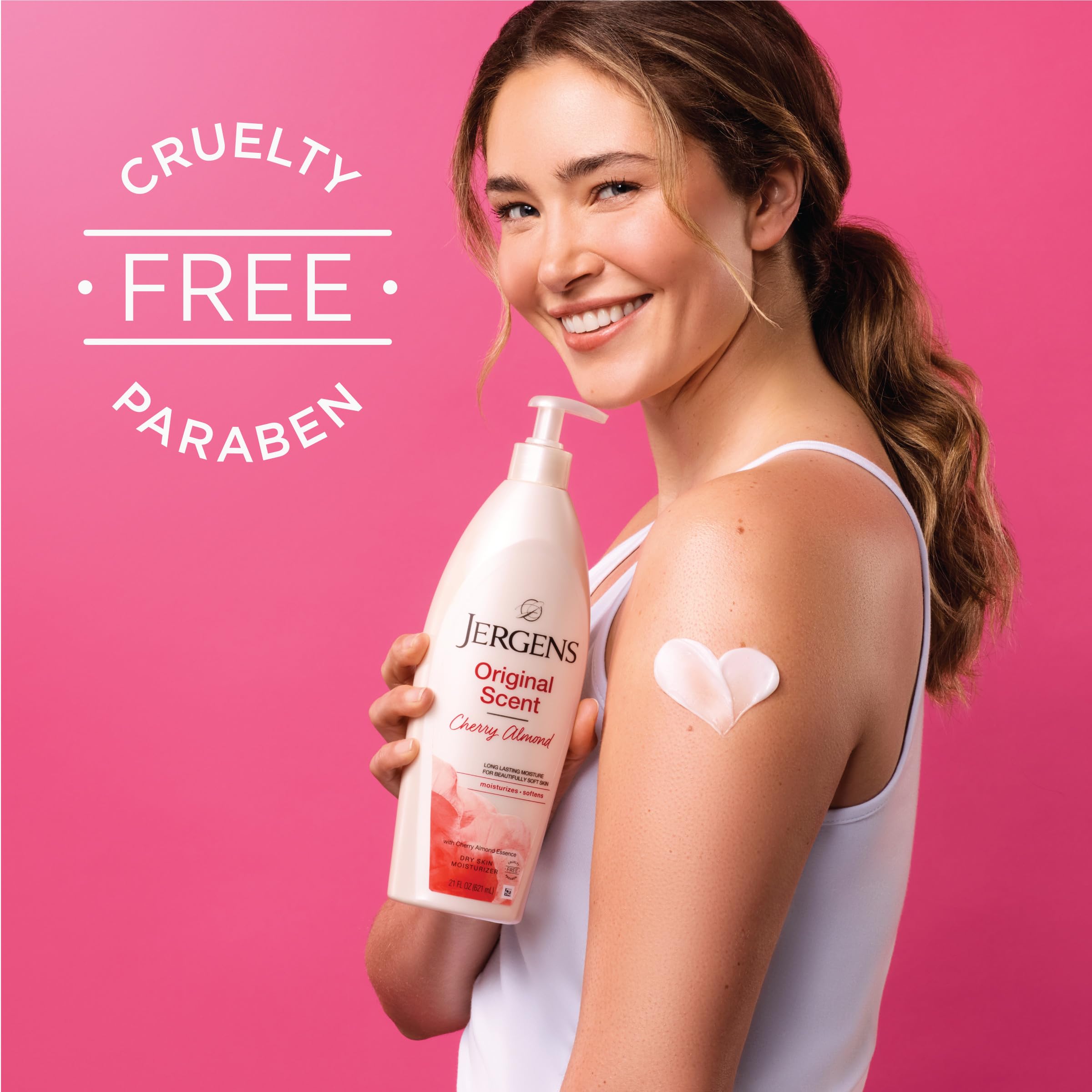 Jergens Cherry Almond Hand & Body Lotion, Dry Skin, 32 fl oz | Fast-Absorbing Moisturizer, Vitamins E, C & B5, Softens Dry Skin, Dermatologist Tested, Cherry Almond Scent