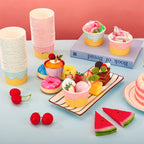 Augisteen 50 Pack Paper Ice Cream Cups 9oz Dessert Paper Bowls Disposable Ice Cream Party Bowls 2 Designs Treat Snack Cups for Hot or Cold Food Sundae Frozen Yogurt Soup Party Supplies