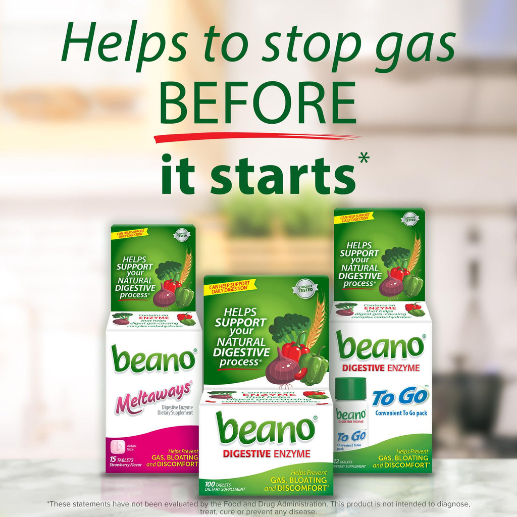 Beano Digestive Enzyme, Preventive Gas Relief for Adults, Helps Prevent Gas & Bloating, 180 Tablets