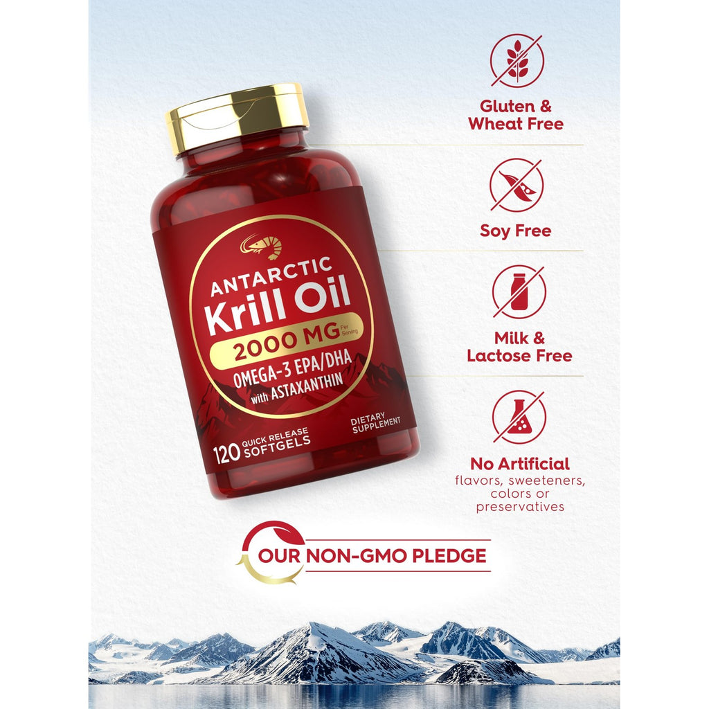 Carlyle Antarctic Krill Oil 2000mg | 120 Softgels | Maximum Strength | Omega-3 EPA, DHA, with Astaxanthin | Supplement Sourced from Red Krill | Laboratory Tested | Non-GMO and Gluten Free