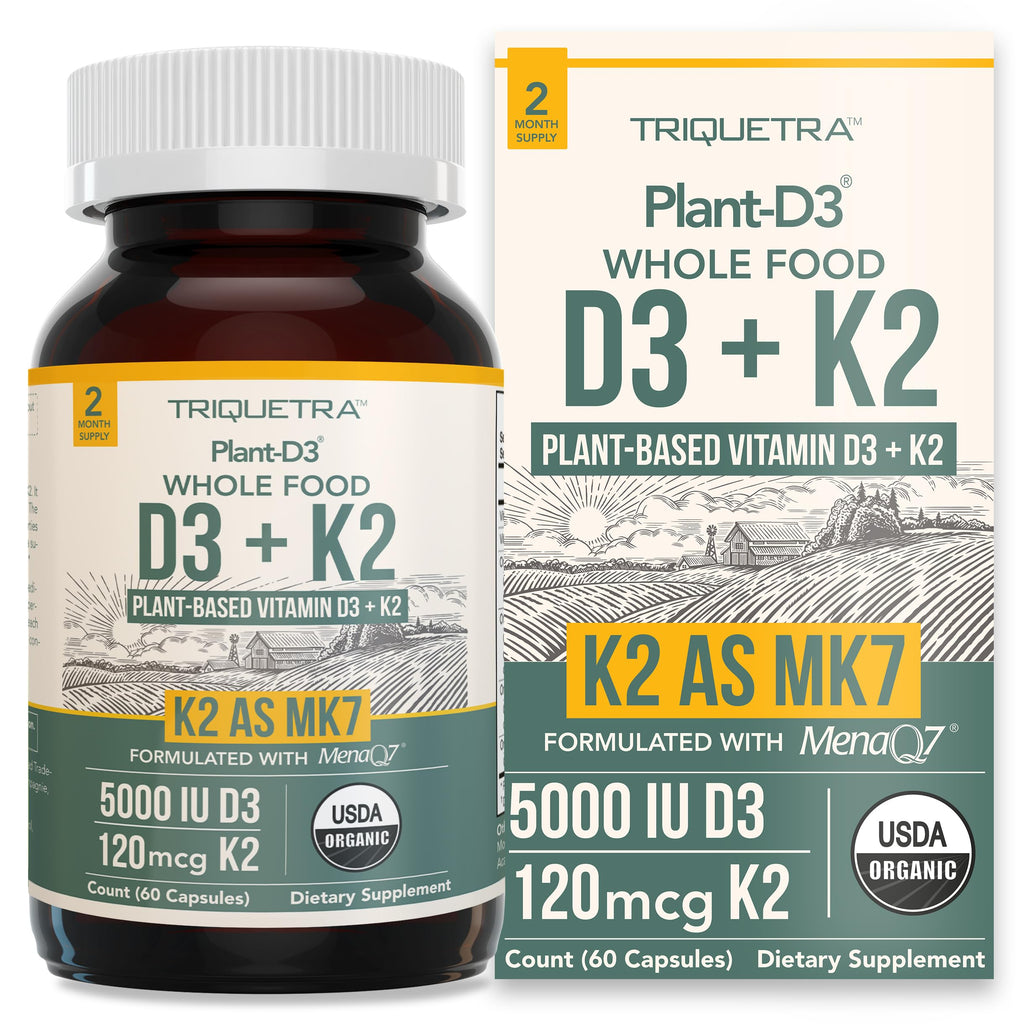 Organic Plant D3 + K2 (5000 iu D3) - All-Trans MK7 from MenaQ7 (120 mcg K2) - 100% Organic & Plant-Based Sublingual D3 Drops (Cholecalciferol), 100% Vegan - Supports Immunity, Bone(1oz)