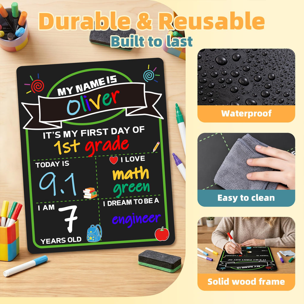 VUSIGN First Day of School Sign, Double-Sided Chalkboard with 5 Markers