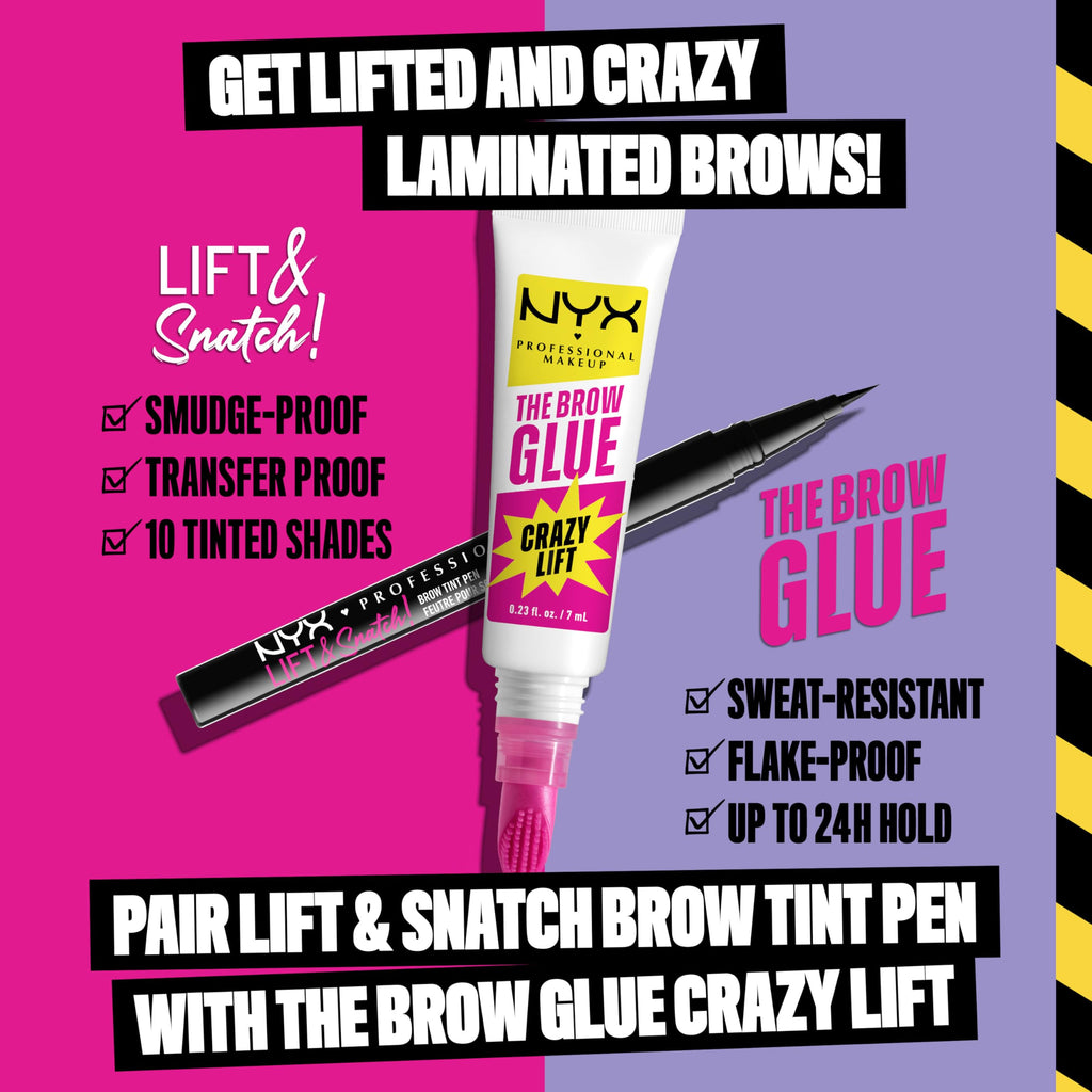 Buy now NYX PROFESSIONAL MAKEUP The Brow Glue Crazy Lift, Brow Lamination Gel with 16HR Strong Hold & Built-In Styling Comb - Clear Eyebrow Gel at indiglob india
