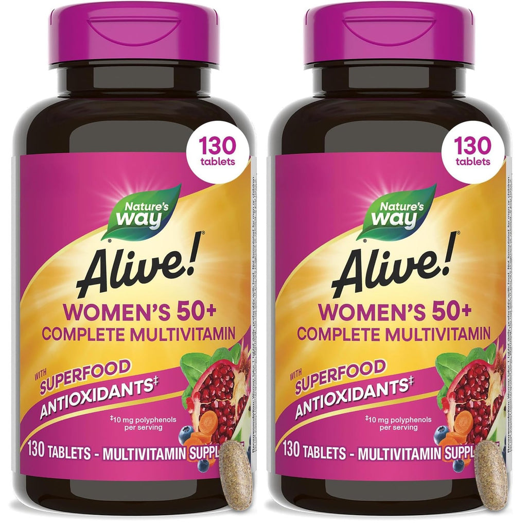 Nature's Way Alive! Women's 50+ Complete Multivitamins, Supports Healthy Heart, Brain, Bones*, Superfood Antioxidants, B-Vitamins, Gluten Free, 130 Tablets (Packaging May Vary),(Pack of 2)