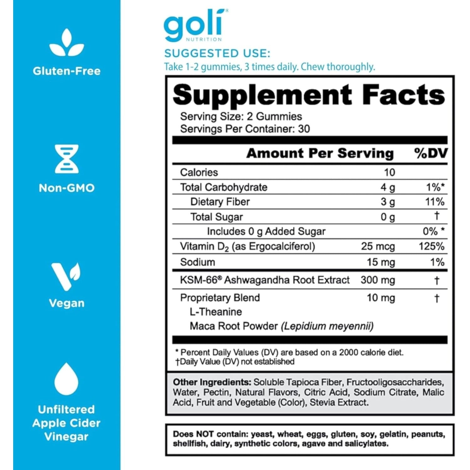 Goli Zero Sugar Ashwagandha Gummies with KSM-66, L-Theanine, Maca and Vitamin D - No Sugar Alcohols - Vegan, Keto-Friendly, Non-GMO