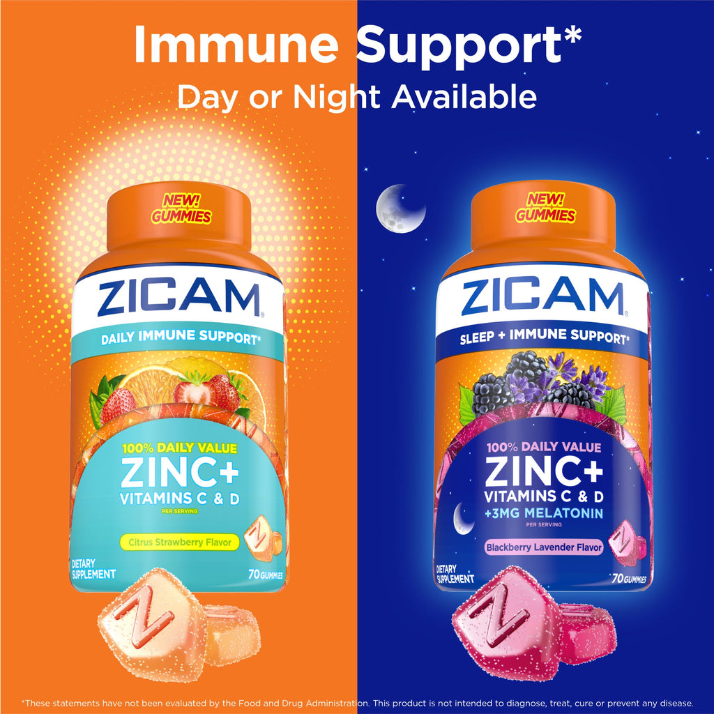 Zicam Daily Immune Support Gummy Supplement, Citrus Strawberry, 70 Count | Antioxidant Support, Easy-to-Take Gummies, Zinc, Vitamin C, Vitamin D