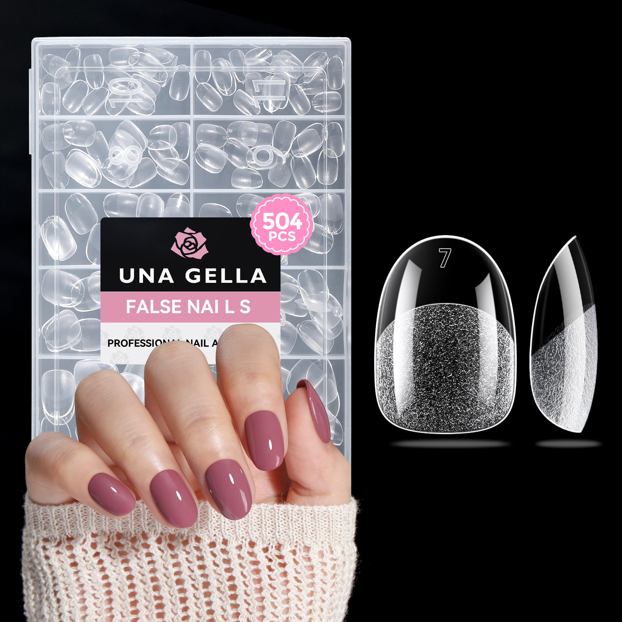 Buy now UNA GELLA Almond Gel Nail Tips, 504PCS Pre Etched Clear Fake Nails Tips Medium Almond Shape - 12 Sizes Full Cover Soft Acrylic Press On Nail Extensions No C Curve Gift for Diy at Home at indiglob india