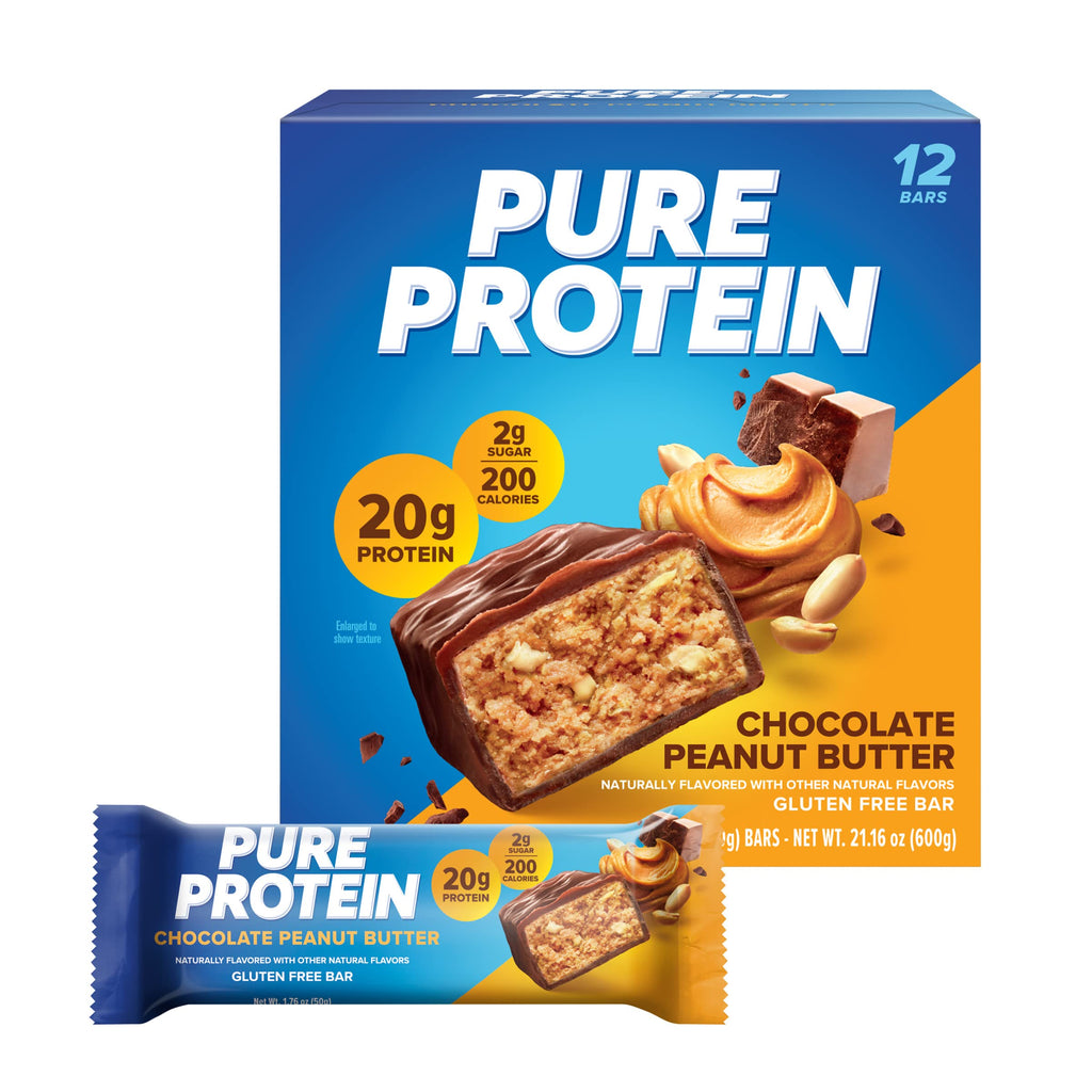 Buy now Pure Protein Chocolate Peanut Caramel Protein Bars â€“ 20g Protein, 3g Sugar, 190 Calories (12 count) Low Sugar* High Protein Snack - Gluten Free - Perfect for a Healthy Snack at indiglob india