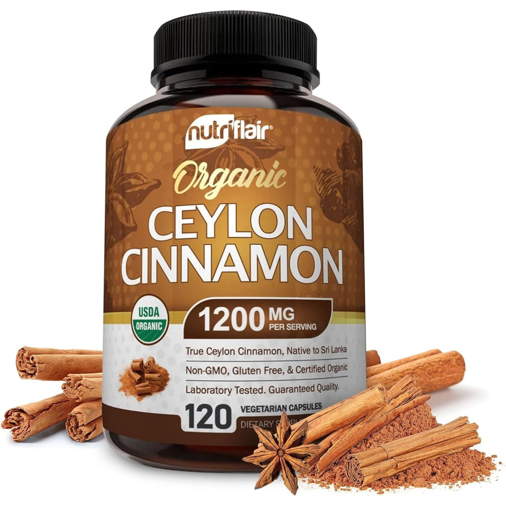 Buy now NutriFlair Organic Ceylon Cinnamon Supplement 1200mg, 120 Capsules - USDA Certified - Non-GMO, Gluten Free Powder, Antioxidant Pills 120 Count (Pack of 1) at indiglob india
