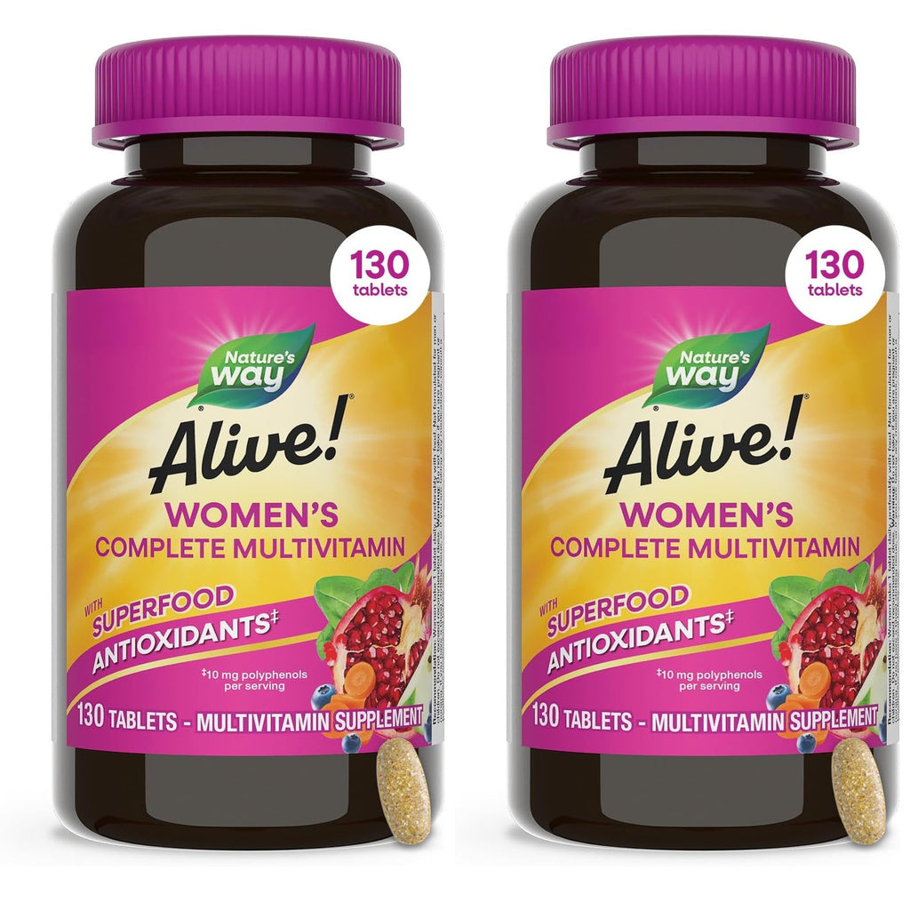 Nature's Way Alive! Complete Multivitamin for Women, Daily Vitamin, 130 ct | Women’s Vitamin Tablets Supports Cellular Energy Metabolism, Hair, Skin & Nails*, B-Vitamins, with Superfood Antioxidants