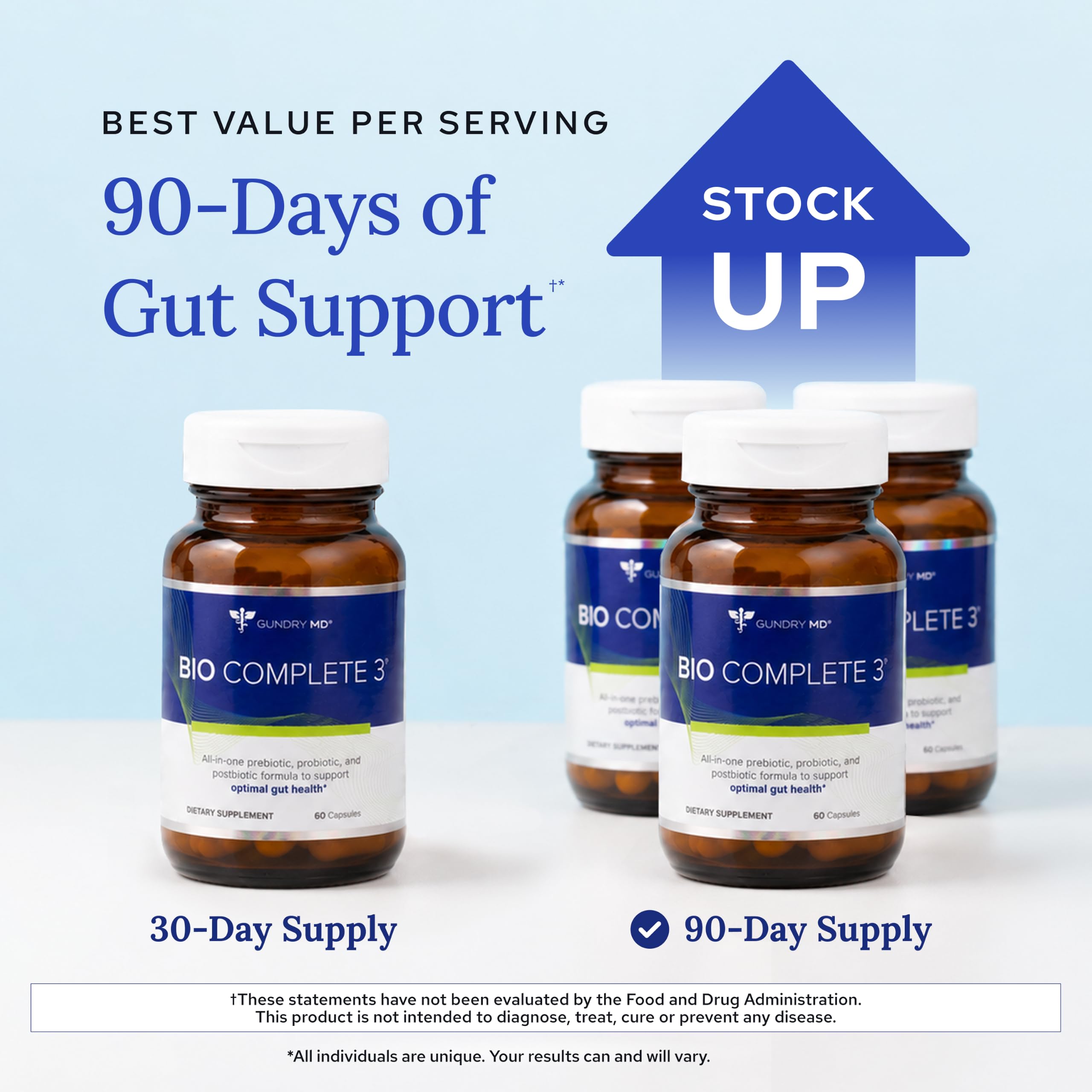 Gundry MD Bio Complete 3, 3-in-1 Probiotics, Pre & Postbiotics, 30 Servings | Certified Gluten Free, Certified Vegetarian, Supports Better Digestion, Bowel Movements & Energy, Keto Friendly, Sugar Free