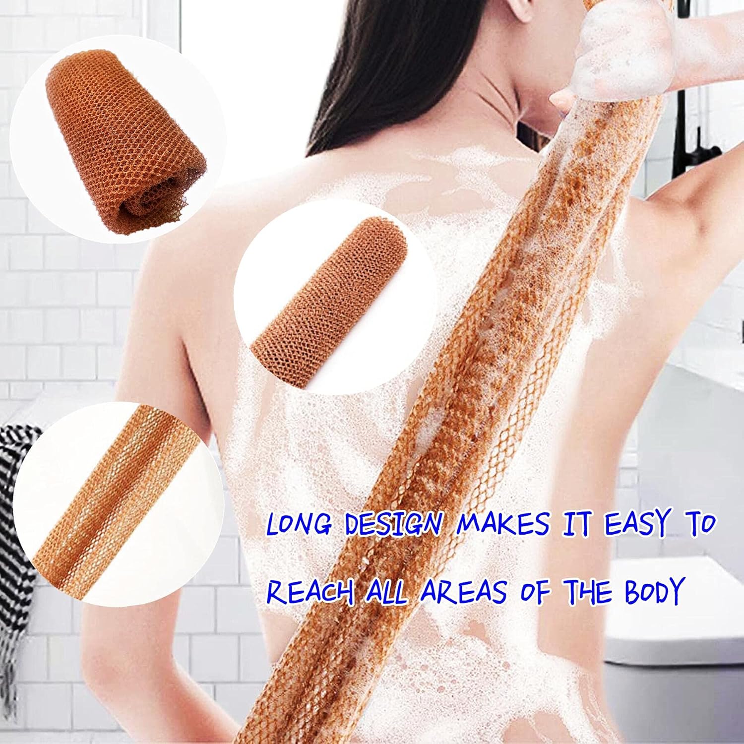 Buy now African Net Long Bathing Sponge,Net Exfoliating Back Scrubber for Body,Exfoliating Back Towel,Pack of 1 (Brown) at indiglob india