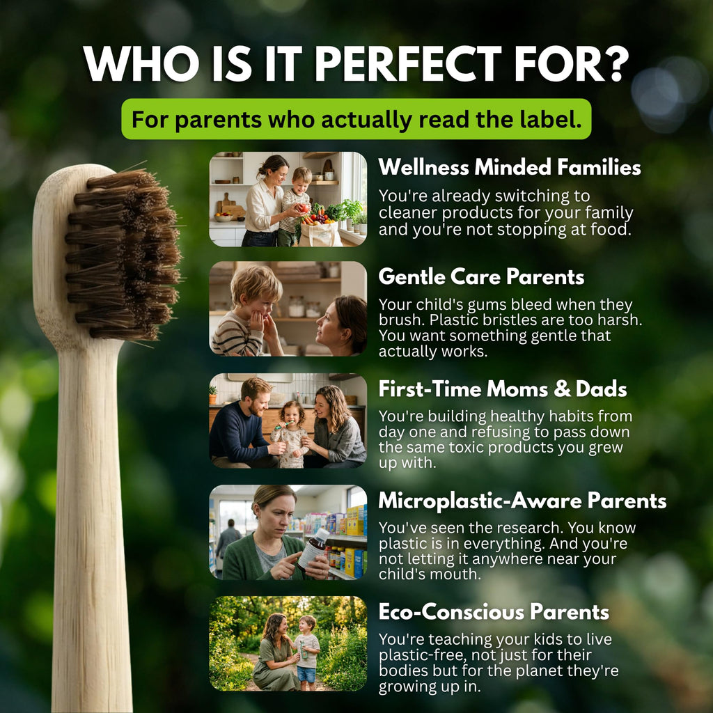 PRIMALS Kids Horse Bristle & Bamboo Toothbrush (4-Pack) - Soft & Healthy Horse Bristles - Zero Microplastics - Fully Biodegradable - Quick Dry Design