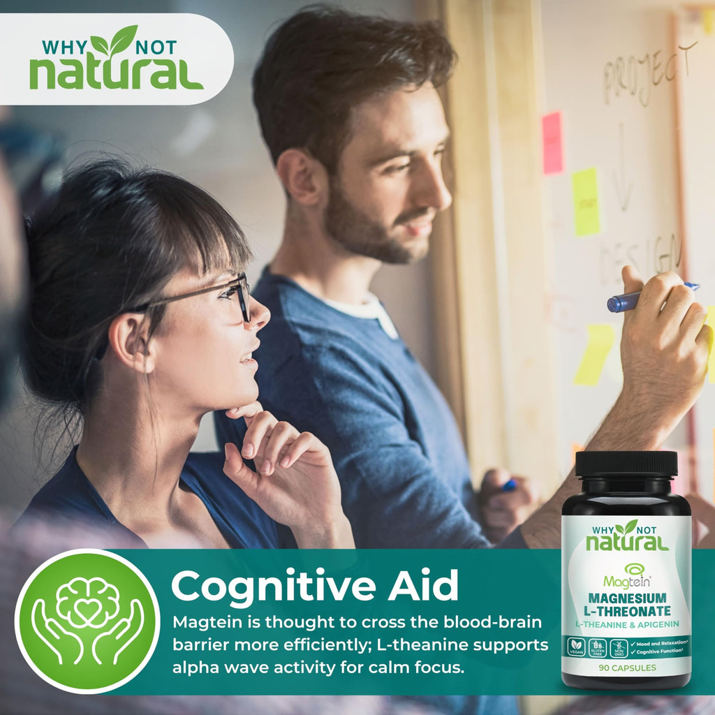 Magnesium L-Threonate Complex with Apigenin and L-theanine, 90 Capsules, Patented Magtein Supplement