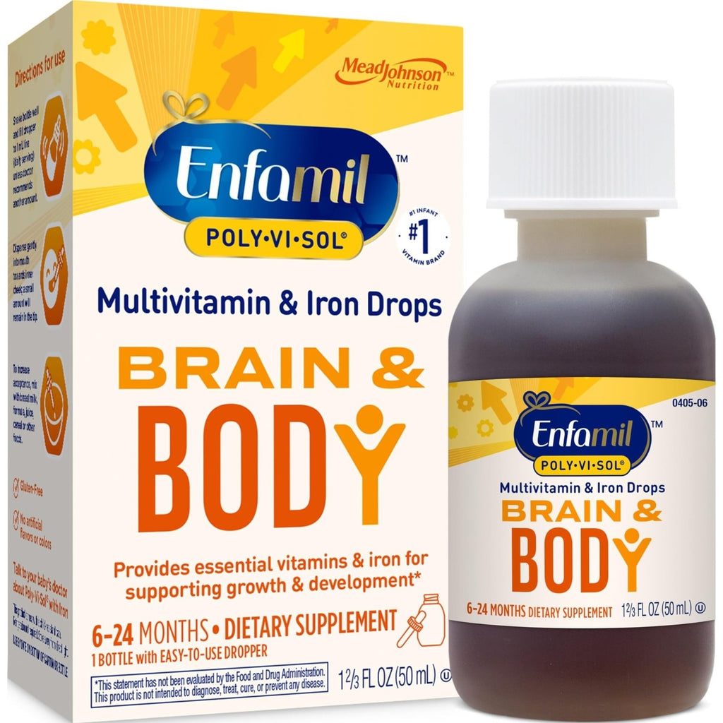 Enfamil Prenatals & Baby Vitamins Poly-Vi-Sol 8 Multi-Vitamins & Iron Supplement Drops for Infants & Toddlers, Supports Growth & Development, 50 mL Dropper Bottle (Pack of 2)