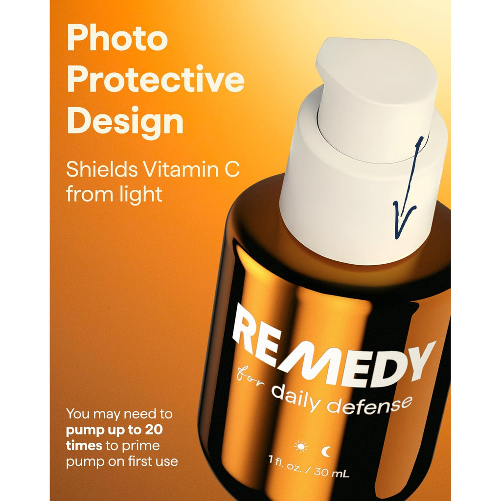 REMEDY for Daily Defense, 15% Vitamin C Complex Brightening Serum | Stabilized Vitamin C with Next-Gen Antioxidants, Ferulic Acid, Ectoin, Fragrance Free, By Dermatologist Dr. Shah, 1 fl oz