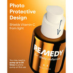 REMEDY for Daily Defense, 15% Vitamin C Complex Brightening Serum | Stabilized Vitamin C with Next-Gen Antioxidants, Ferulic Acid, Ectoin, Fragrance Free, By Dermatologist Dr. Shah, 1 fl oz