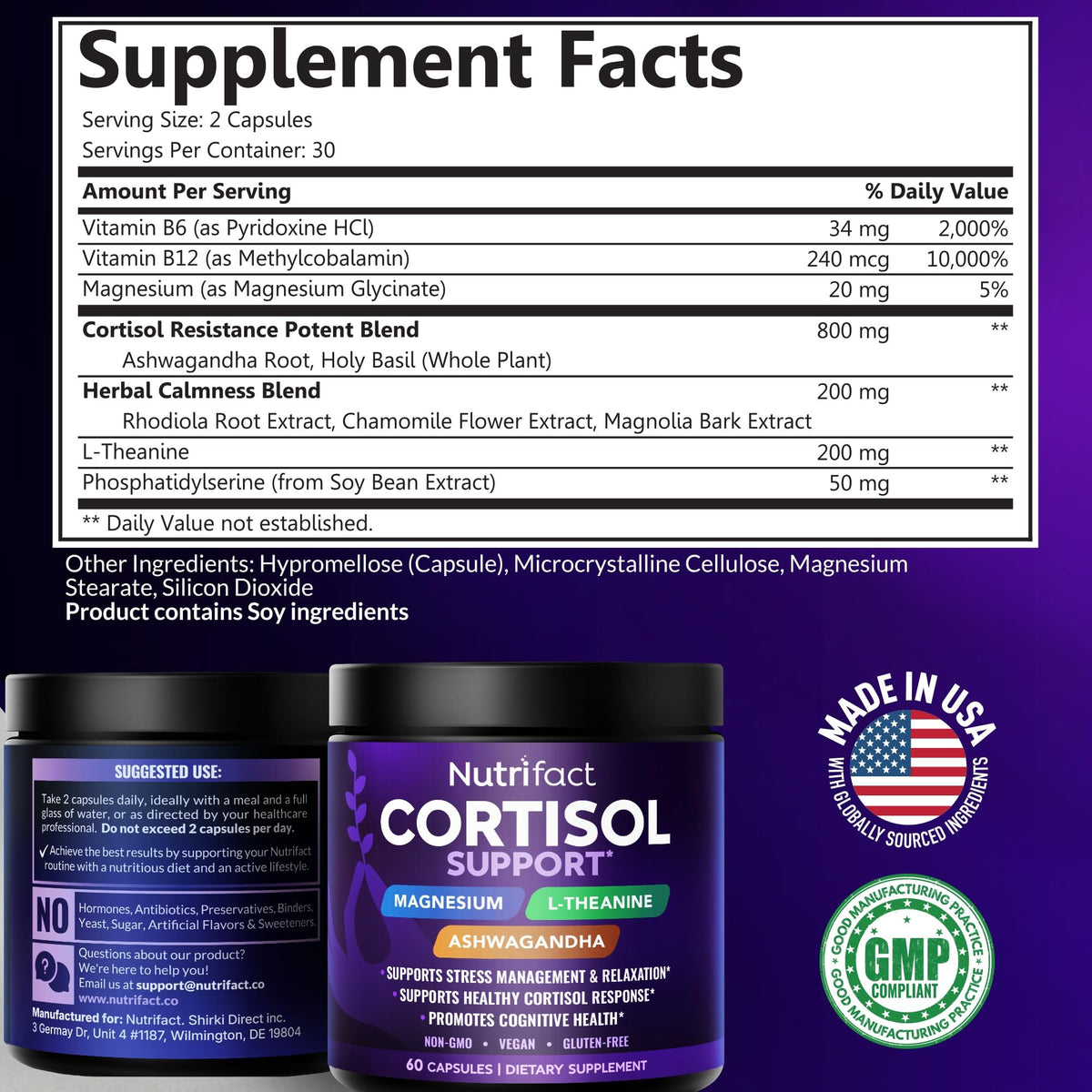 Cortisol Reducer for Men & Women with Ashwagandha & Magnesium, Vegan