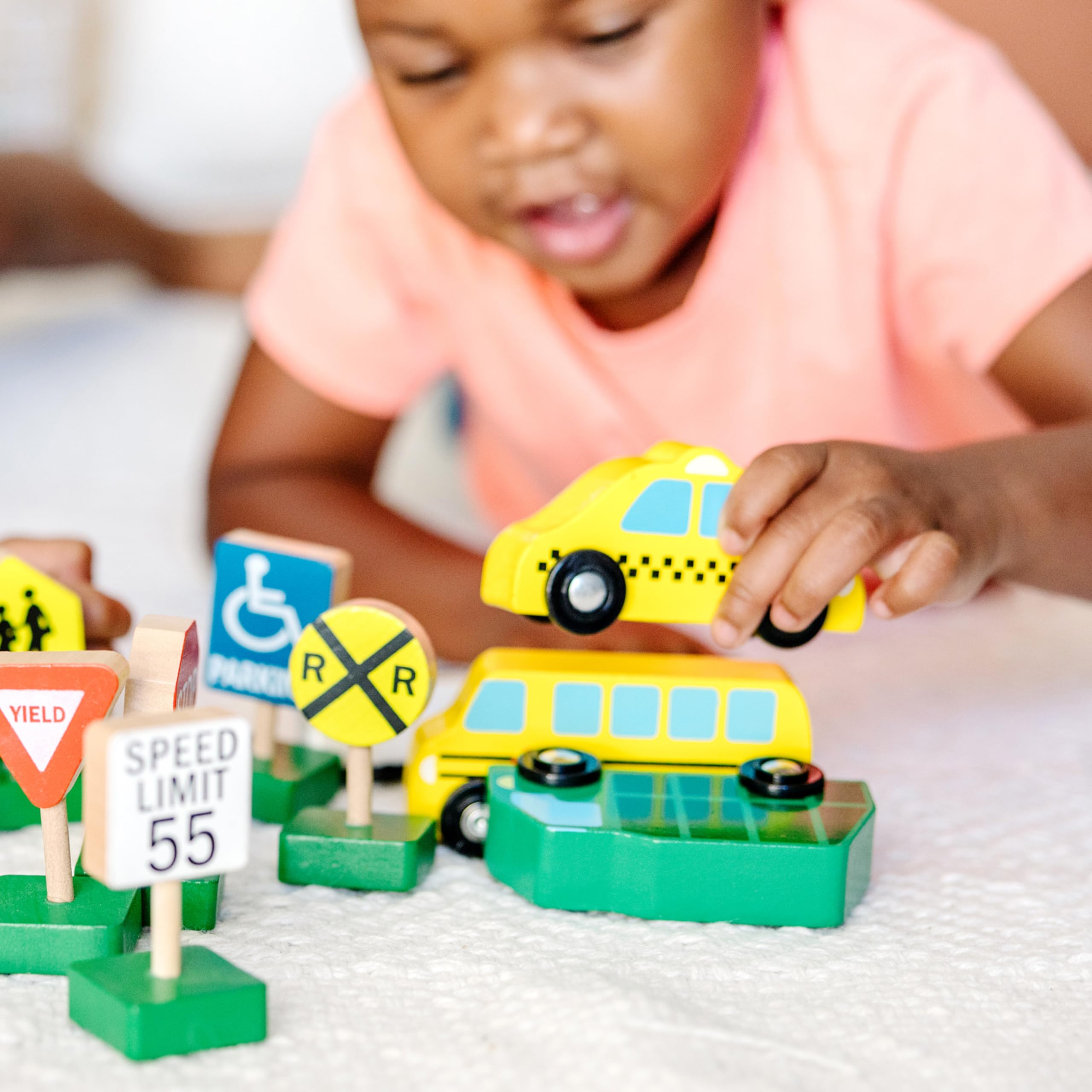 Buy now Melissa & Doug Wooden Vehicles and Traffic Signs with 6 Cars and 9 Signs at indiglob india