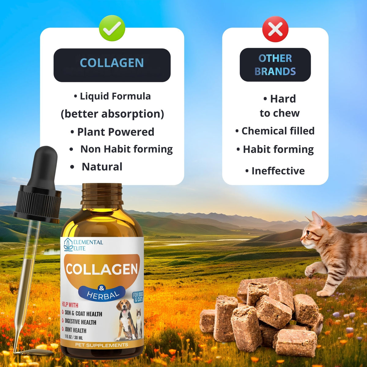 EDUZEBRA Liquid Collagen for Dogs and Cats, Skin & Coat Supplement, Itch Relief, Joint & Mobility Support, Enriched with Grass-Fed Collagen, Daily All-in-One Pet Health Formula