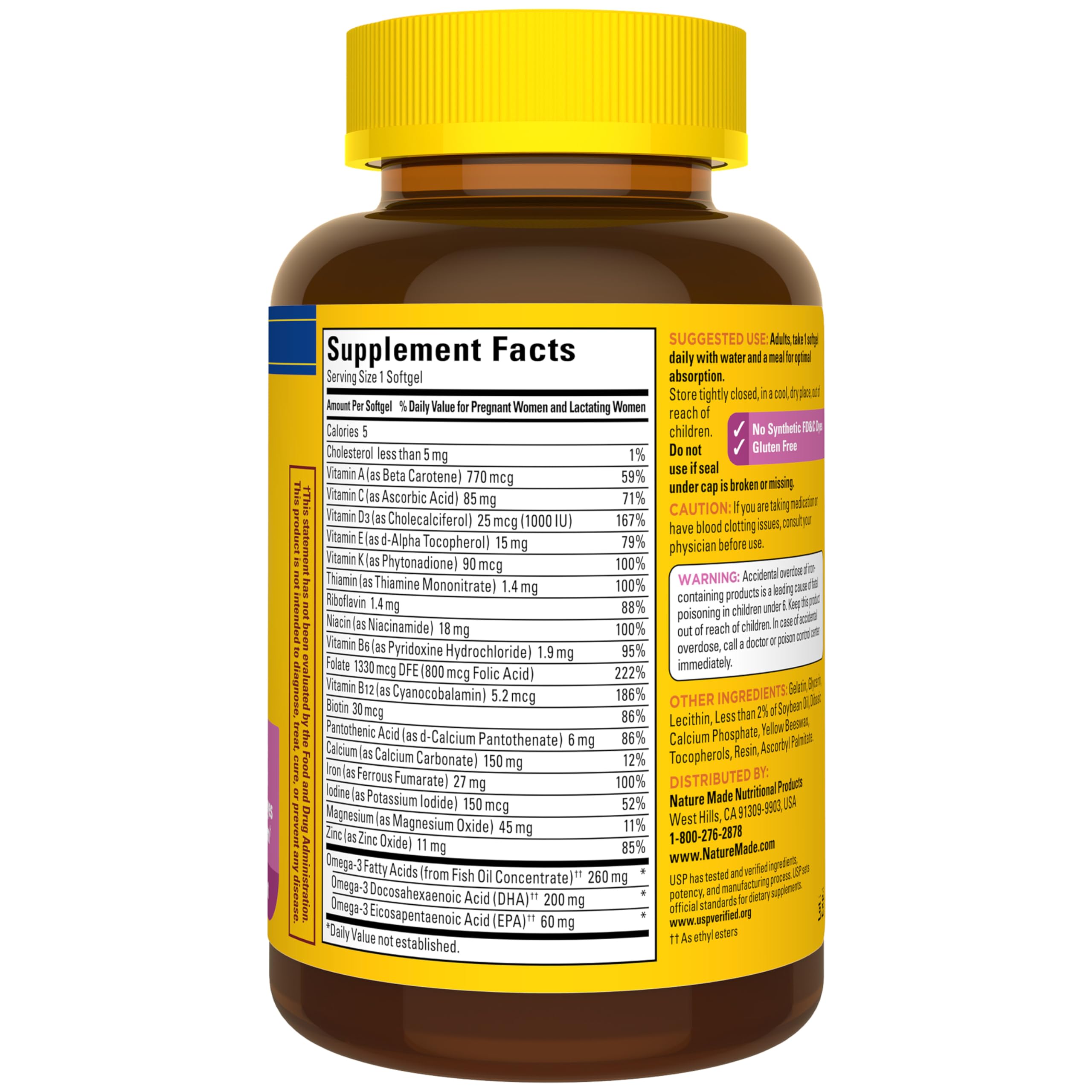Nature Made Prenatal Vitamins for Women with Folic Acid + DHA, 110 Softgels | Prenatal Vitamin and Mineral Supplement for Daily Nutritional Support, With Folic Acid and 19 Other Nutrients, 110 Day Supply