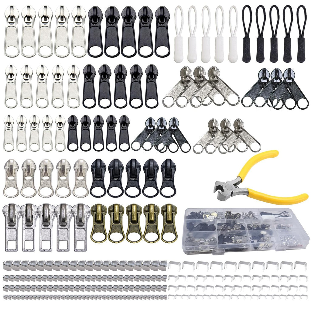 254 Pcs Zipper Repair Kit with Case Include Zipper Replacement and Pull, Universal Zippers Replacement kit for Cloting, Jackets, Coat, Boot, Backpack, Purse and Outdoor Gear