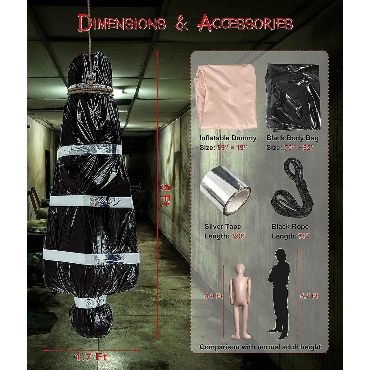 AnanBros 5ft Hanging Corpse Dead Victim Props Halloween Decorations Outdoor