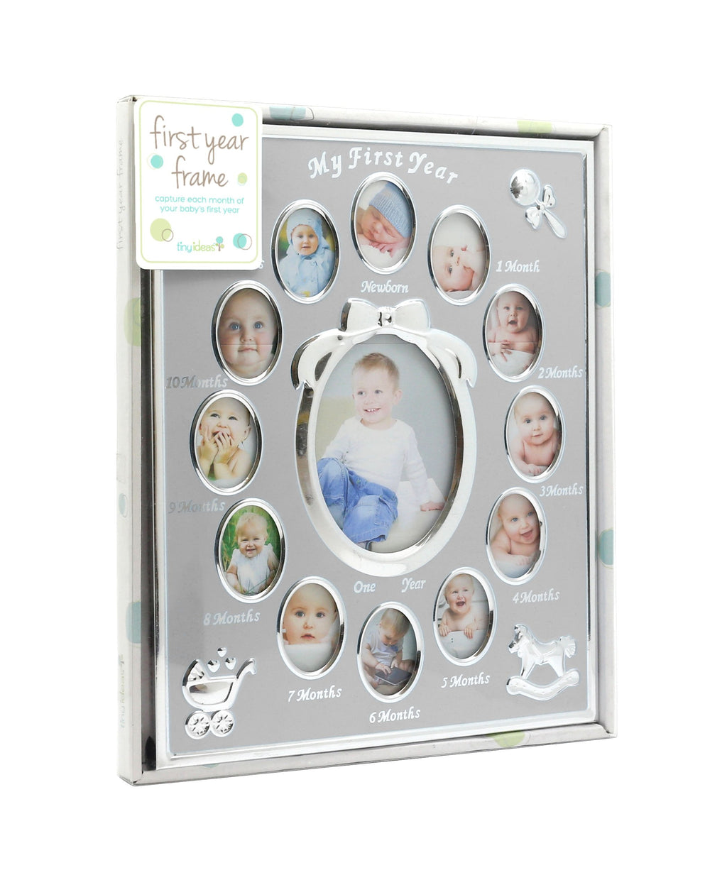 Buy now Tiny Ideas Baby's My First Year Picture Frame, Classic Newborn Keepsake, Monthly Baby Milestone Photos, Silver at indiglob india