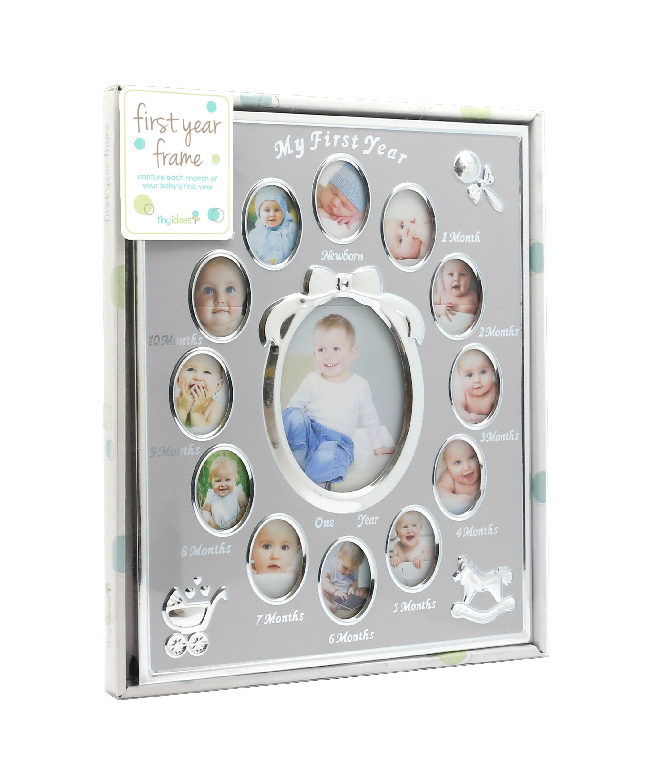 Buy now Tiny Ideas Baby's My First Year Picture Frame, Classic Newborn Keepsake, Monthly Baby Milestone Photos, Silver at indiglob india