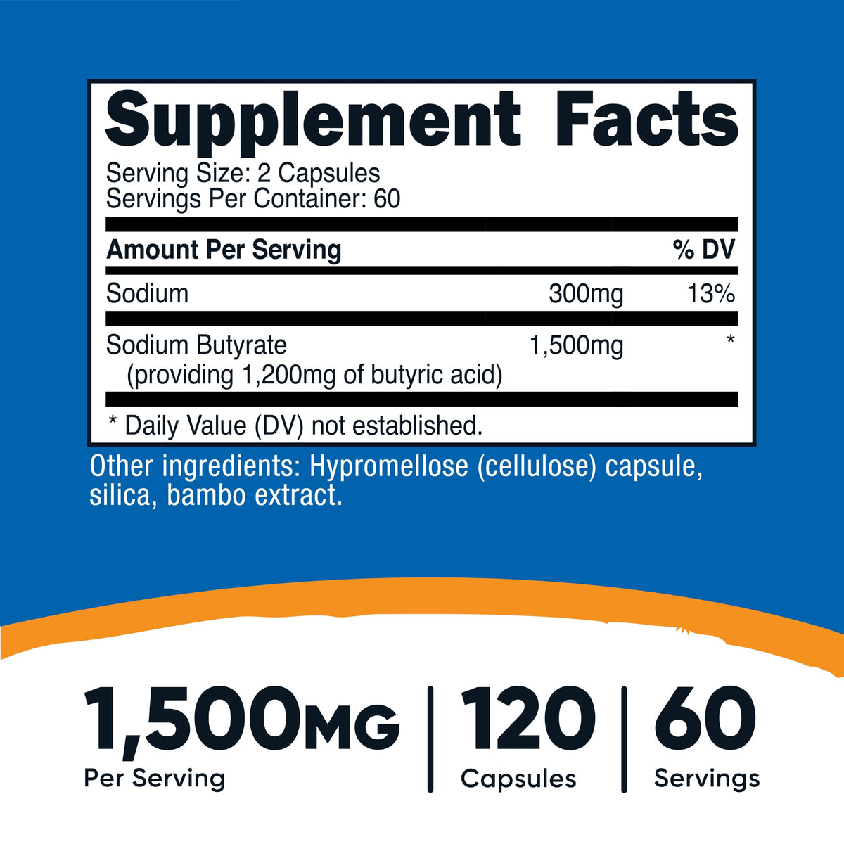 Nutricost Sodium Butyrate 1,500mg, 120 Capsules, 60 Servings Per Bottle
