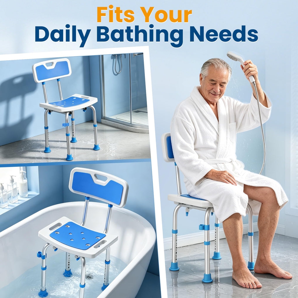 Shower Chair for Inside Shower, 400 lbs Adjustable Chair with Back